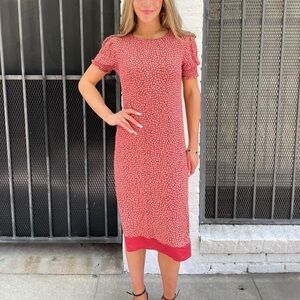 Beautiful retro style red floral pencil midi dress sz 6